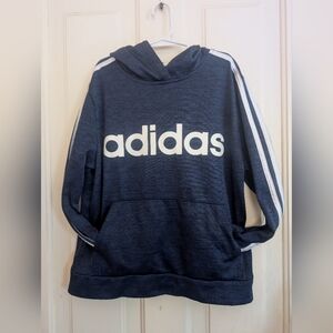 Adidas Fleece Hoodie Boy Medium 10/12 Heathered  Navy Pullover Sweatshirt Youth